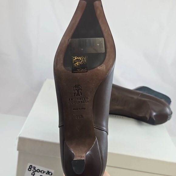 NEW Brunello Cucinelli Leather Monili Comma-Heel Ankle Boots Size 39.5 - Picture 12 of 16